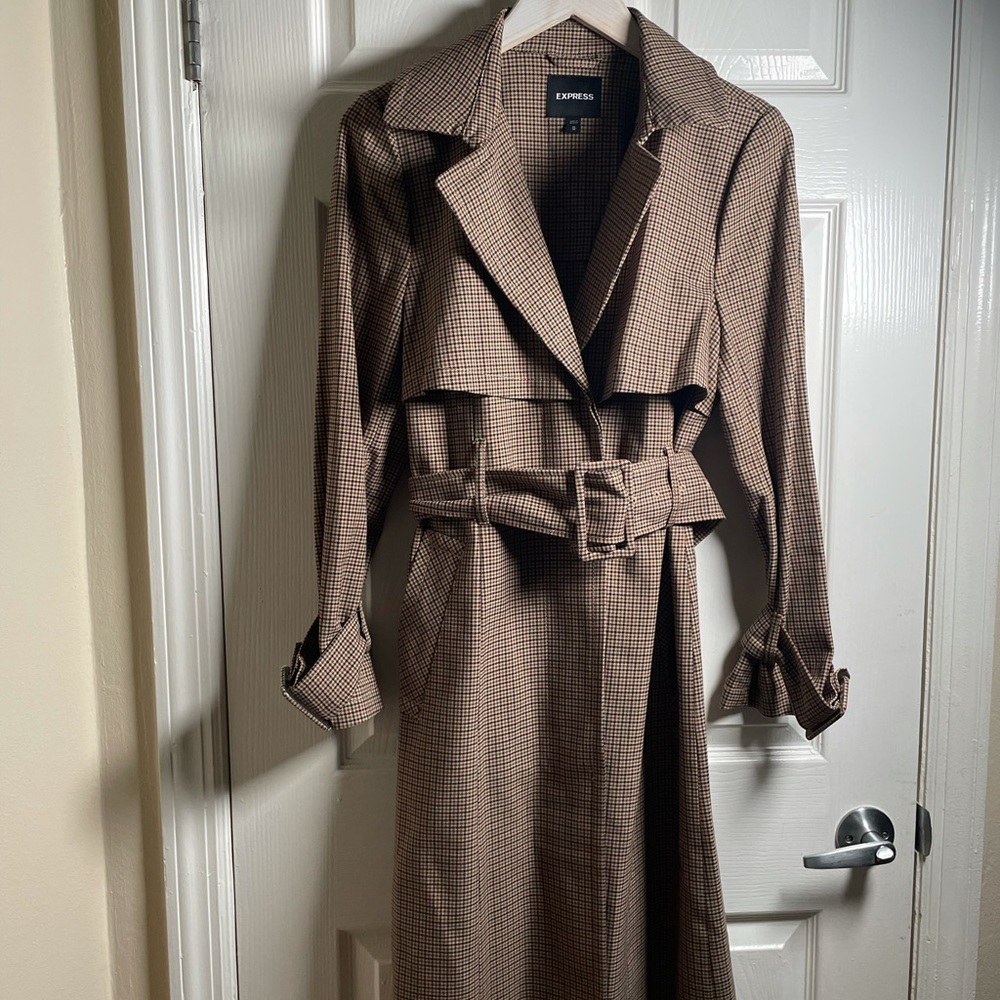 Express Plaid Belted Trench Coat